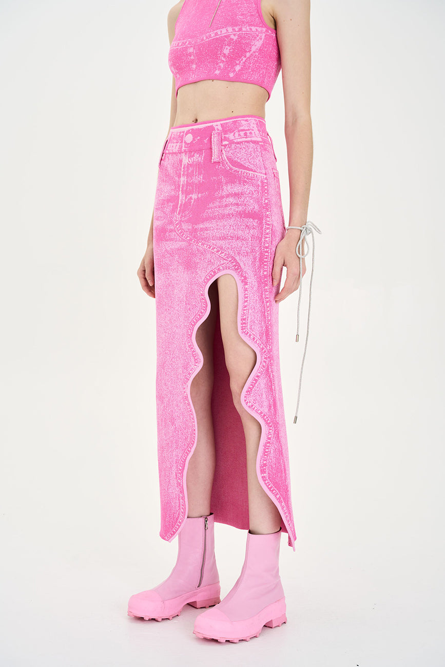 Load image into Gallery viewer, LILY DENIM PRINT WAVY SKIRT
