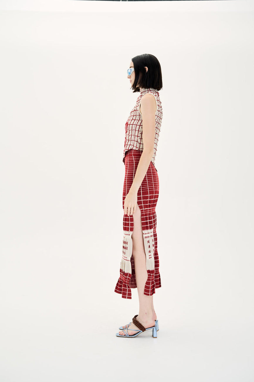 DARA PLAID PRINT MIDI SKIRT