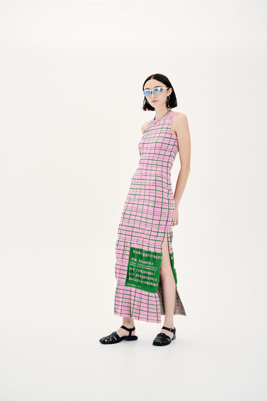 UME PLAID PRINT MAXI TANK DRESS