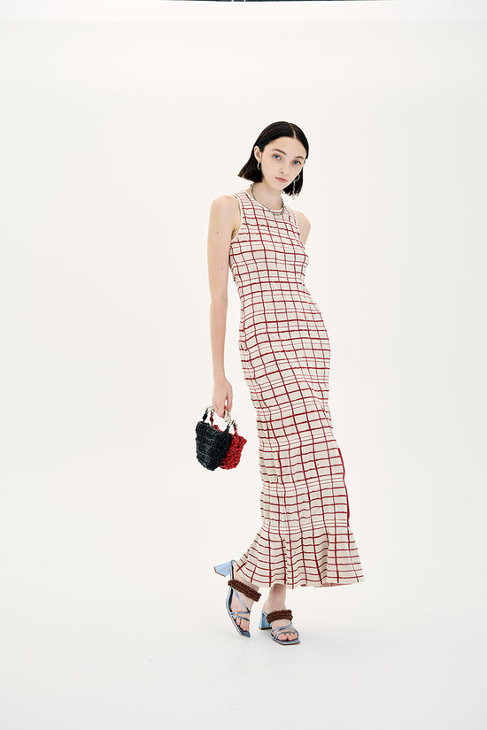 UME PLAID PRINT MAXI TANK DRESS