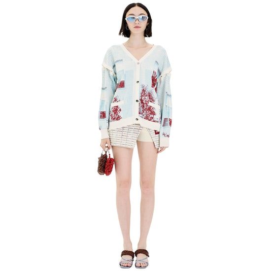MOMO TREE PRINT OVERSIZED CARDIGAN WITH REMOVABLE SLEEVES