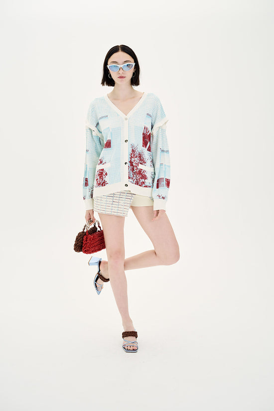 MOMO TREE PRINT OVERSIZED CARDIGAN WITH REMOVABLE SLEEVES