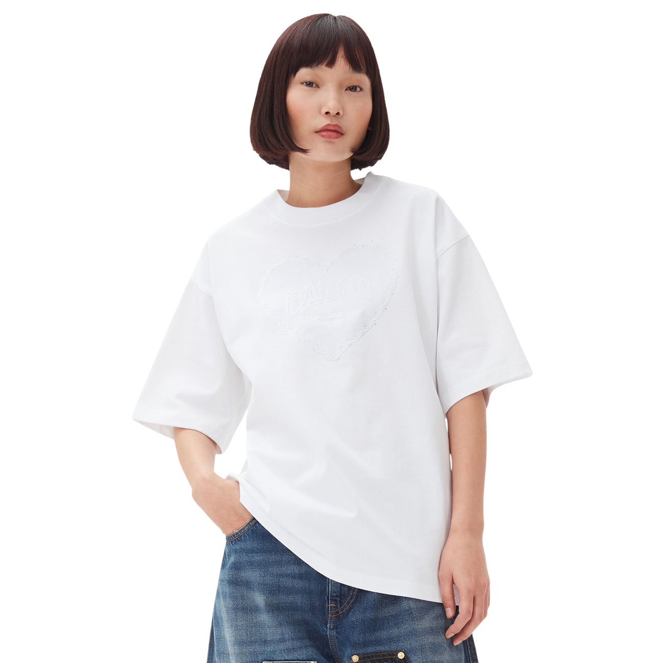 HEAVY COTTON DROP SHOULDER RHINESTONE T-SHIRT