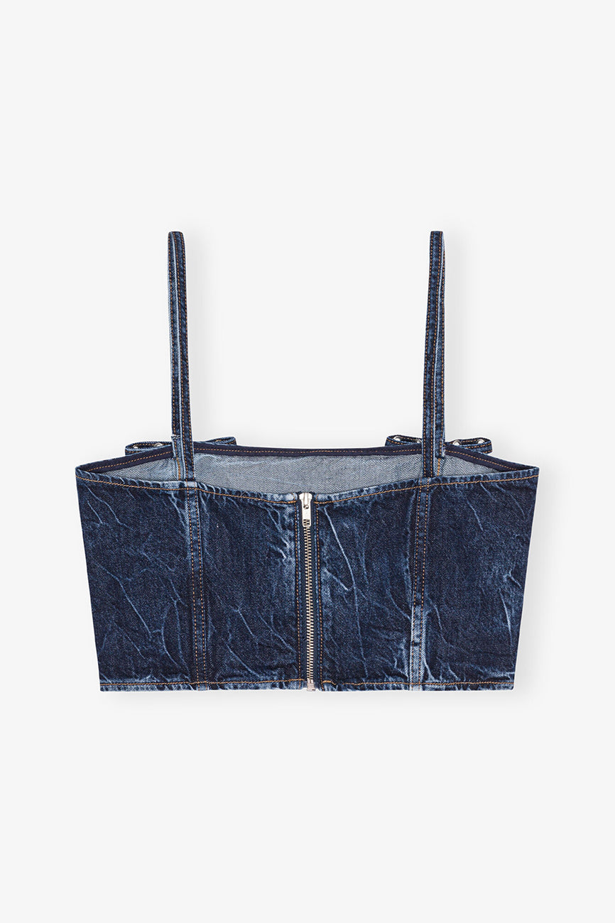 BLUE CRINKLED FUTURE DENIM STRAP TOP