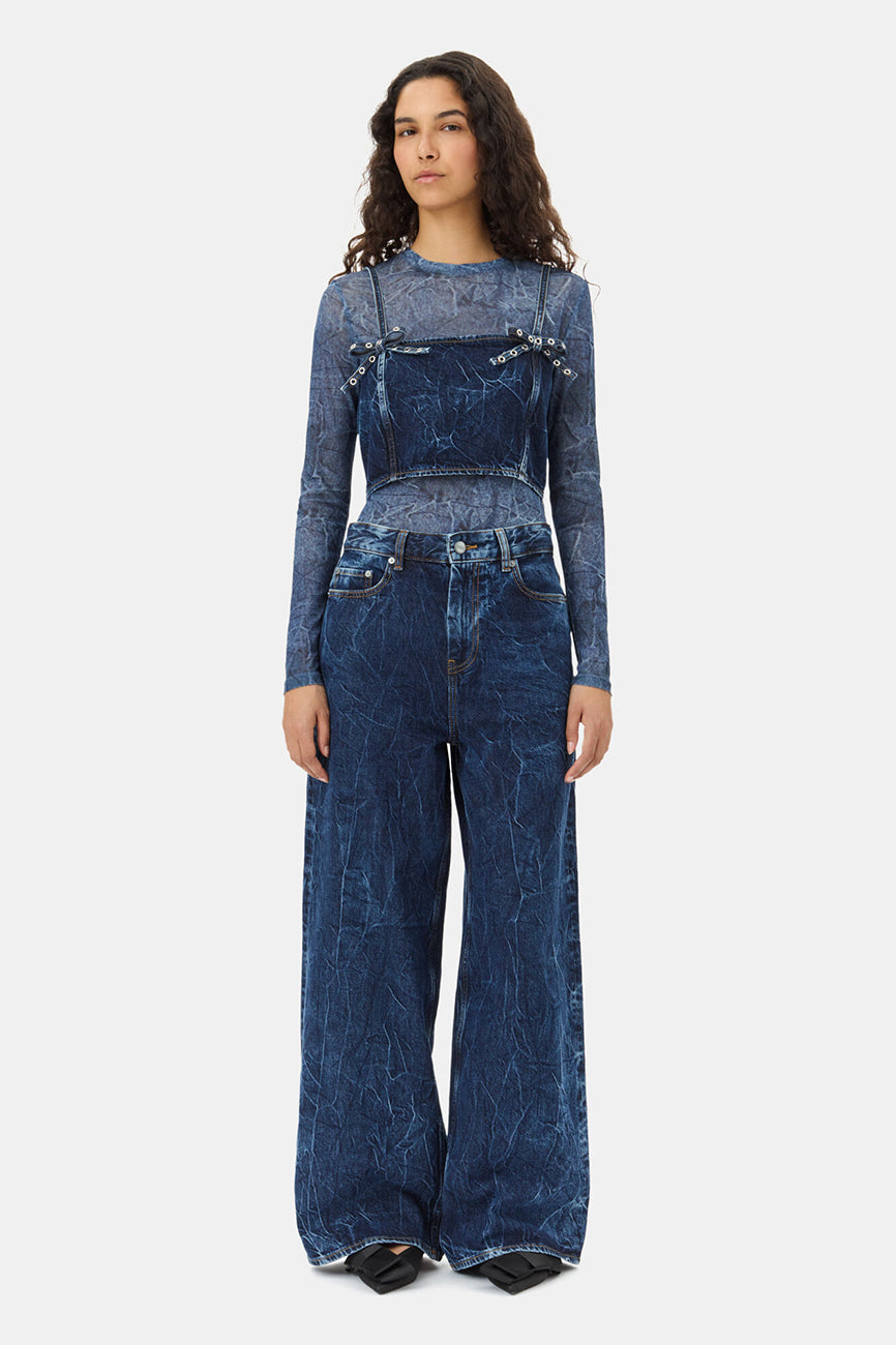 BLUE CRINKLED FUTURE DENIM STRAP TOP