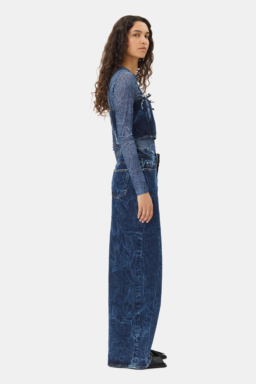 BLUE CRINKLED FUTURE DENIM STRAP TOP