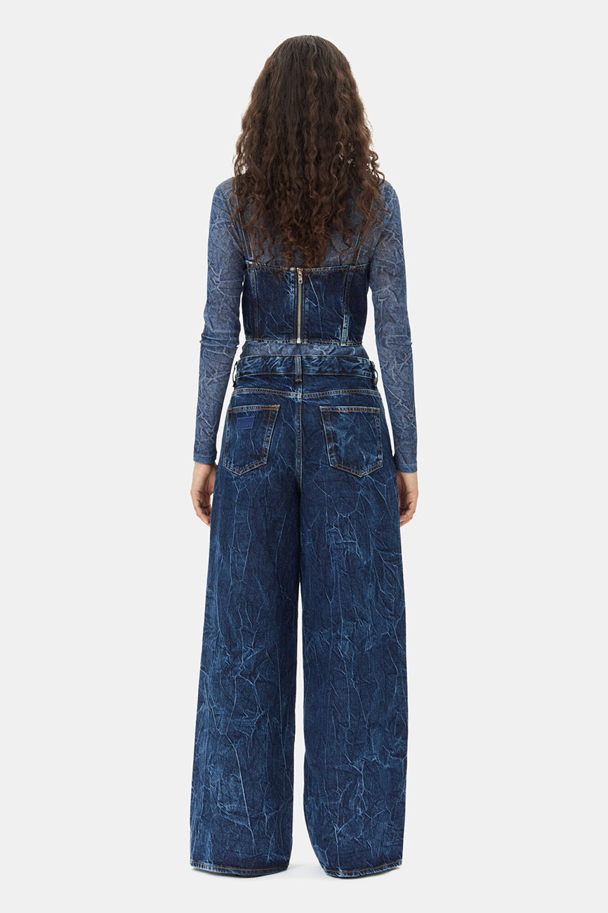 BLUE CRINKLED FUTURE DENIM STRAP TOP