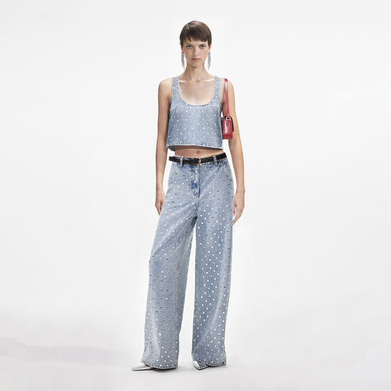 SQUARE RHINESTONE DENIM TOP
