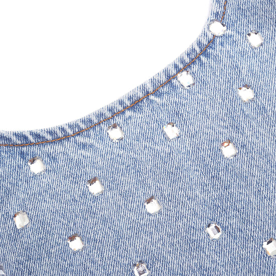 SQUARE RHINESTONE DENIM TOP