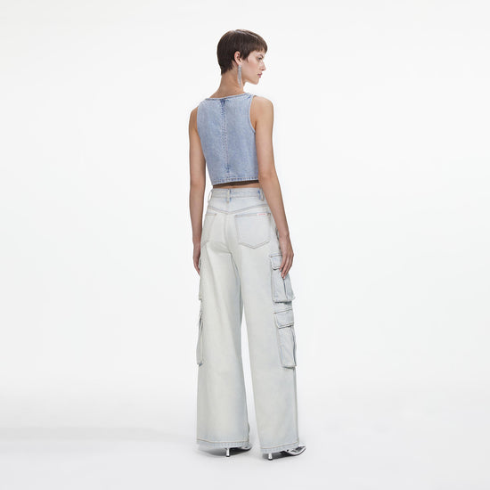 BLEACH WASH DENIM CARGO JEANS