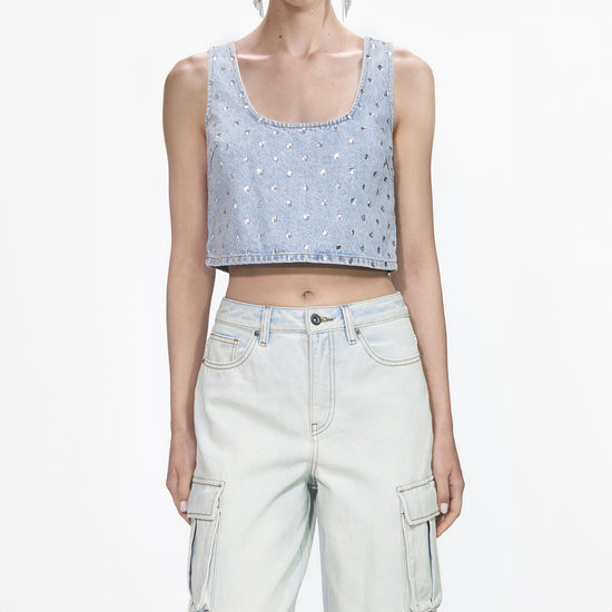 BLEACH WASH DENIM CARGO JEANS