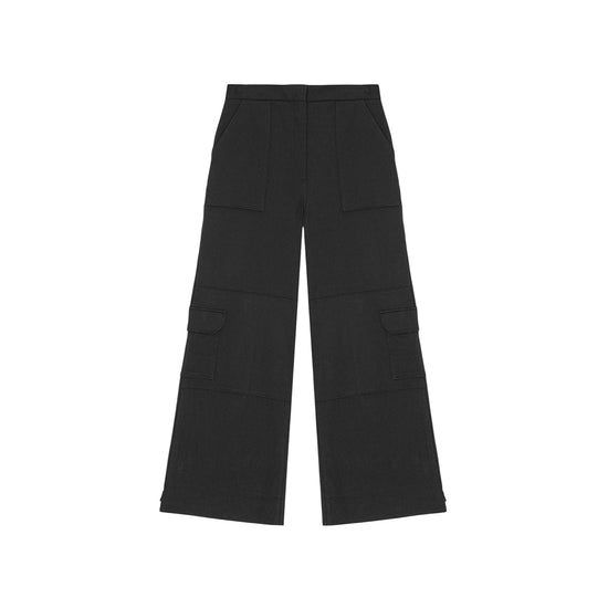 BLACK TWILL SUITING CARGO PANTS