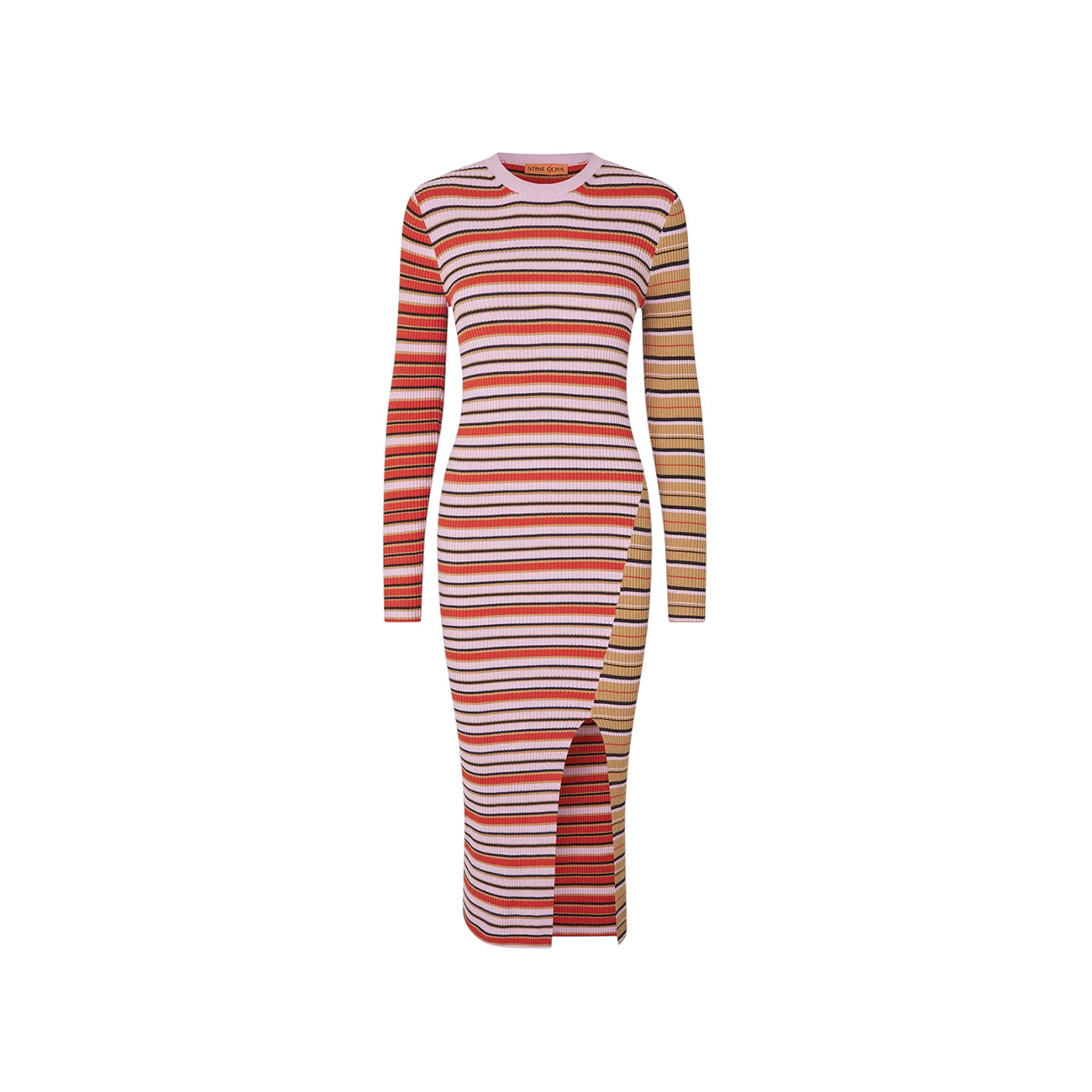LONG SLEEVE KNIT DRESS WITH SLIT