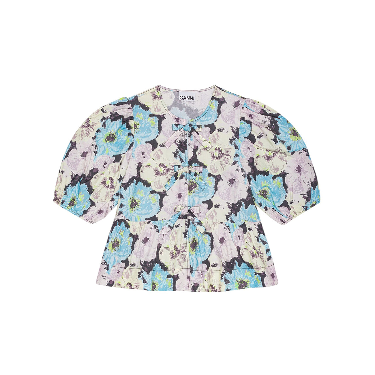 FLORAL PRINTED COTTON PEPLUM BLOUSE