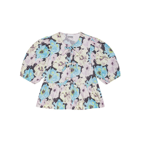 FLORAL PRINTED COTTON PEPLUM BLOUSE