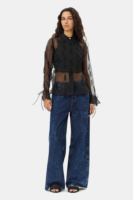 BLACK FRINGED ORGANZA SHIRT