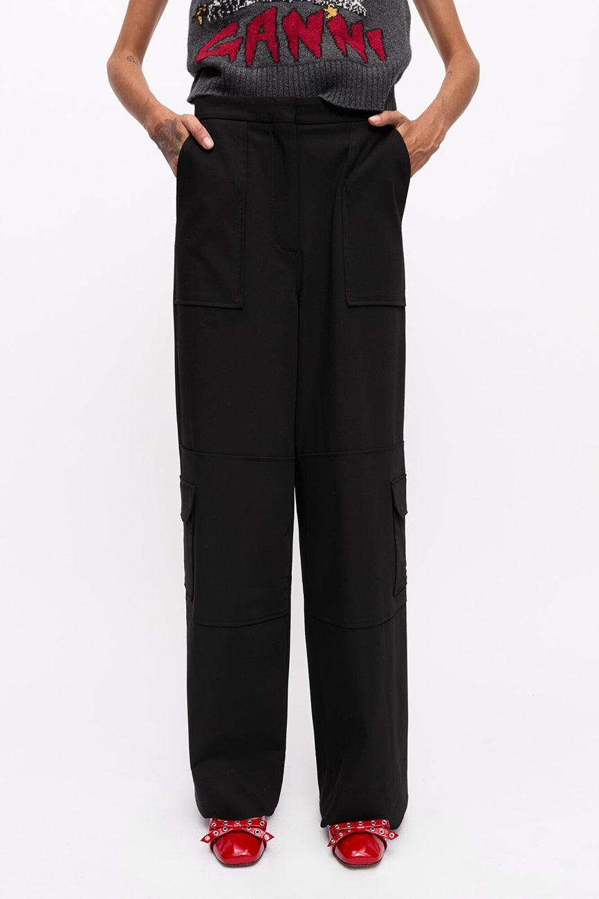 BLACK TWILL SUITING CARGO PANTS