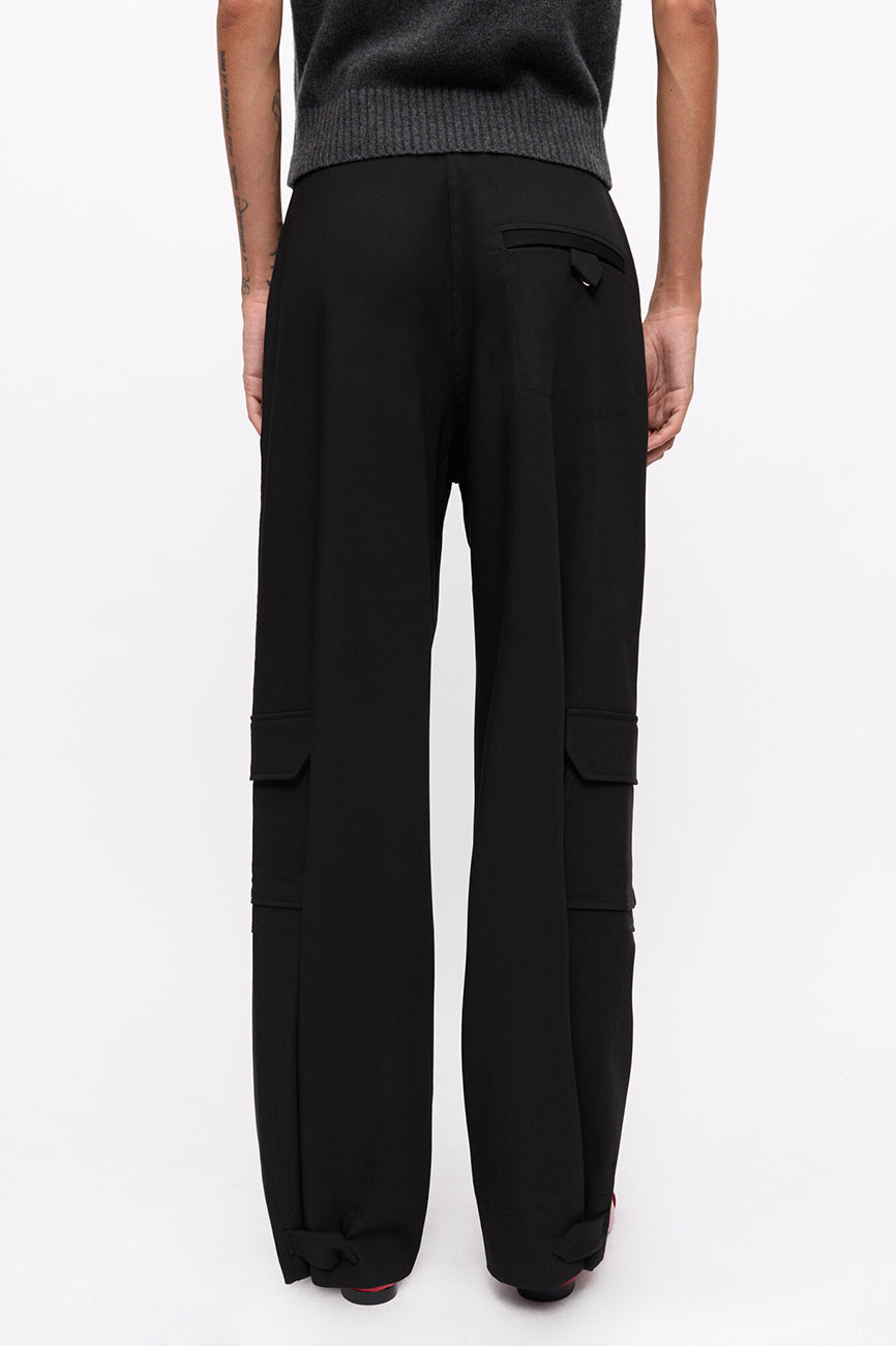 BLACK TWILL SUITING CARGO PANTS