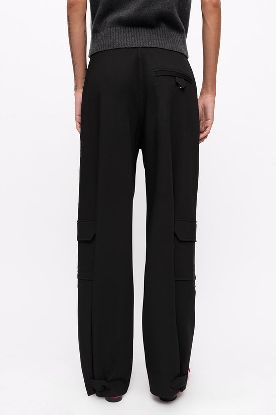 BLACK TWILL SUITING CARGO PANTS
