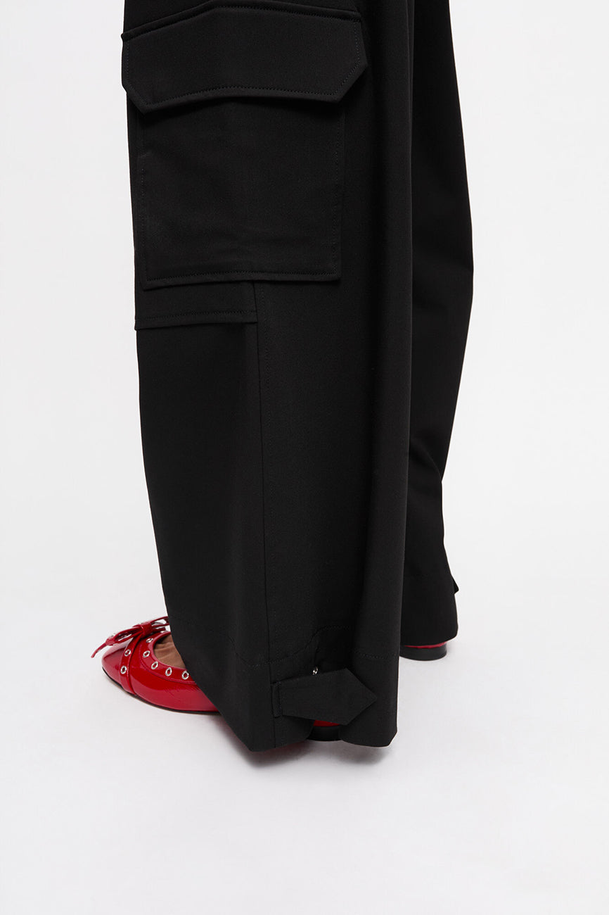 BLACK TWILL SUITING CARGO PANTS