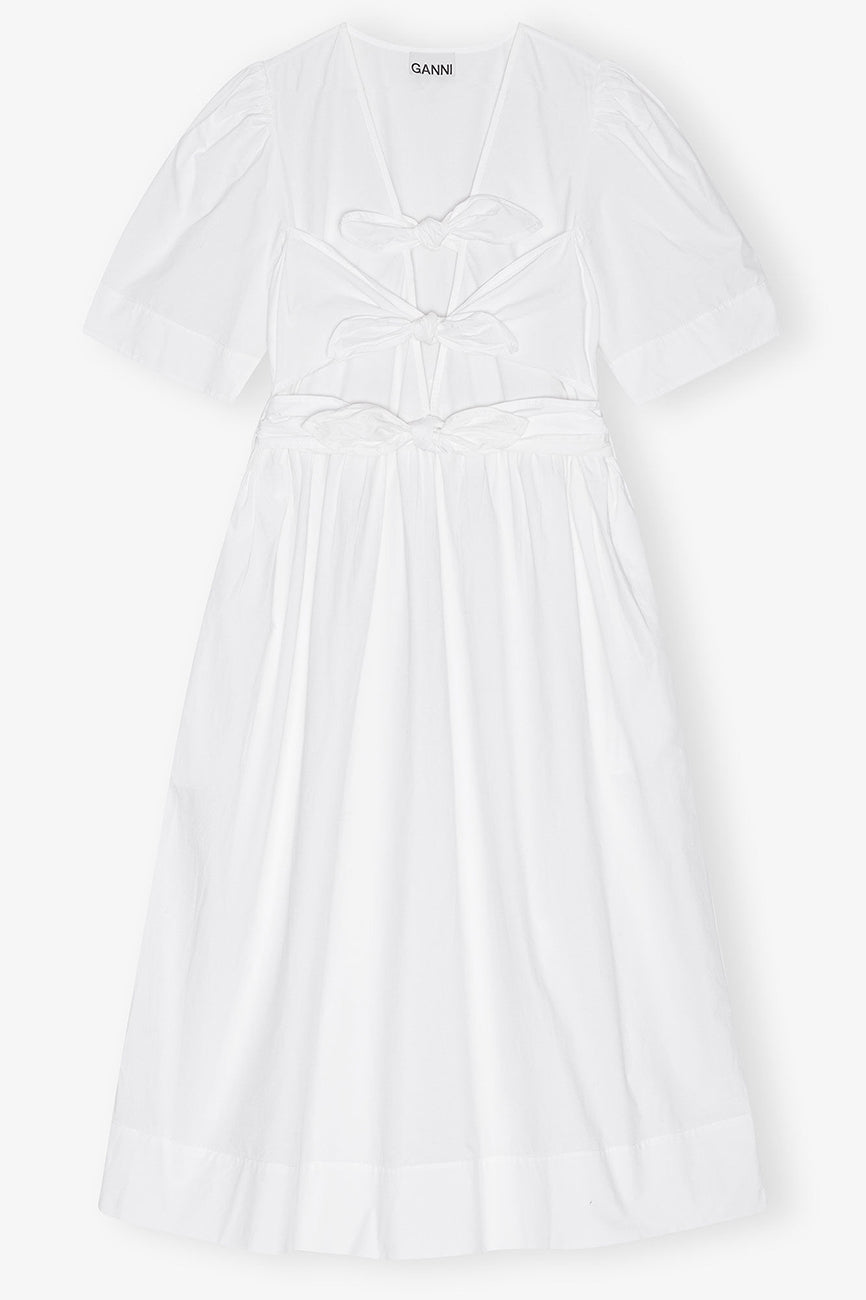 STRETCH COTTON TIE STRAP MIDI DRESS