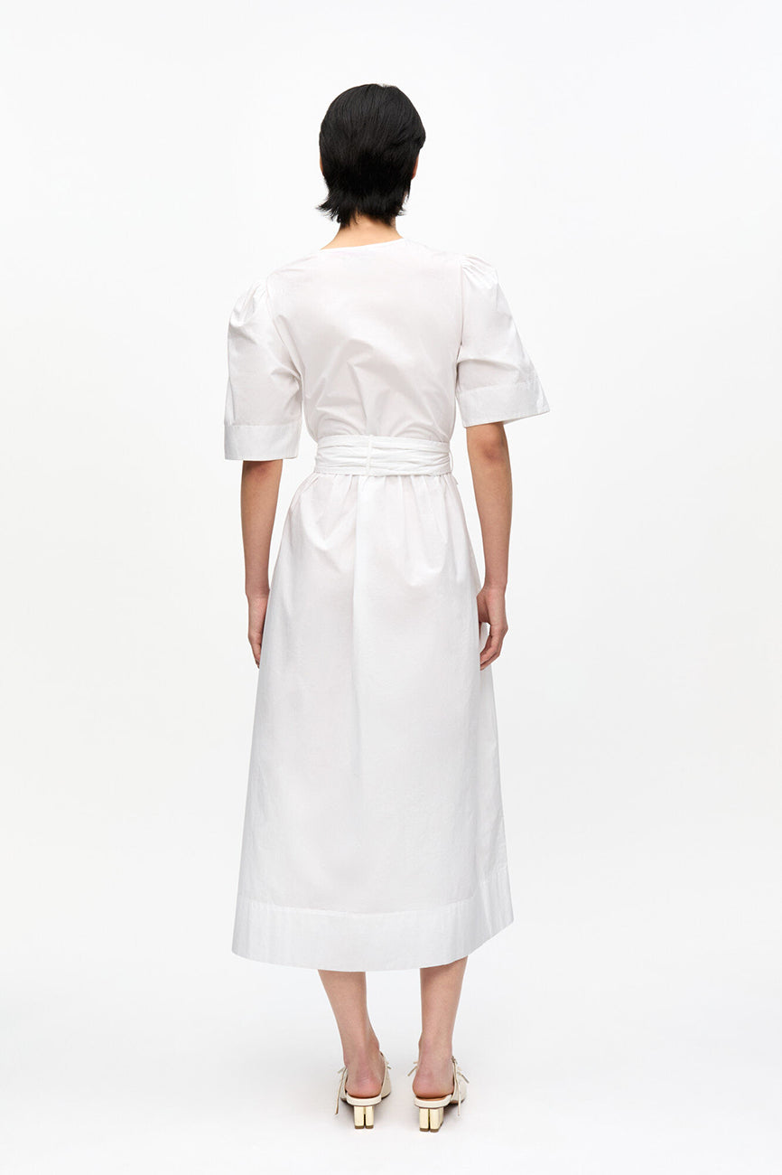 STRETCH COTTON TIE STRAP MIDI DRESS