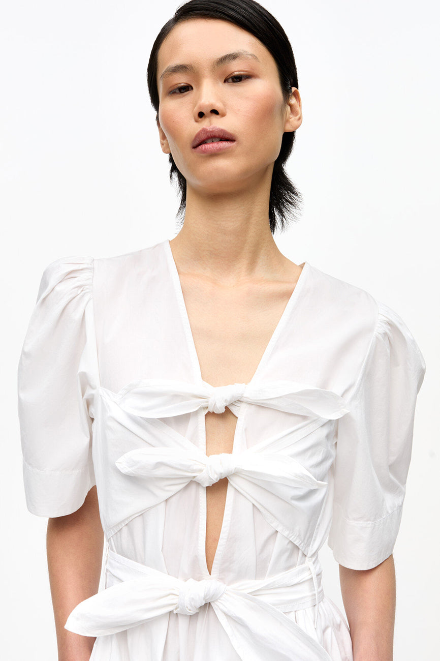 STRETCH COTTON TIE STRAP MIDI DRESS
