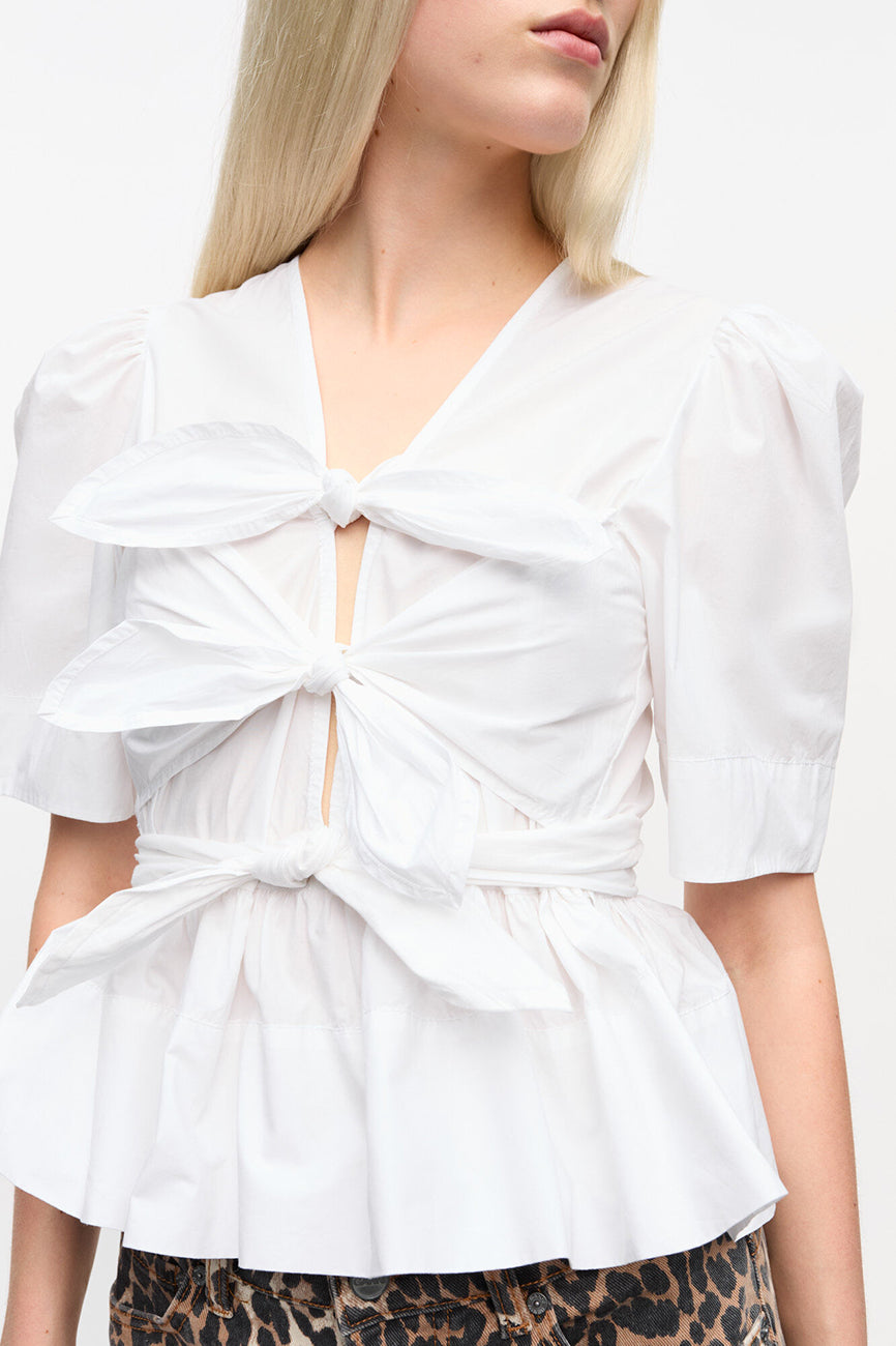 STRETCH COTTON TIE STRAP BLOUSE