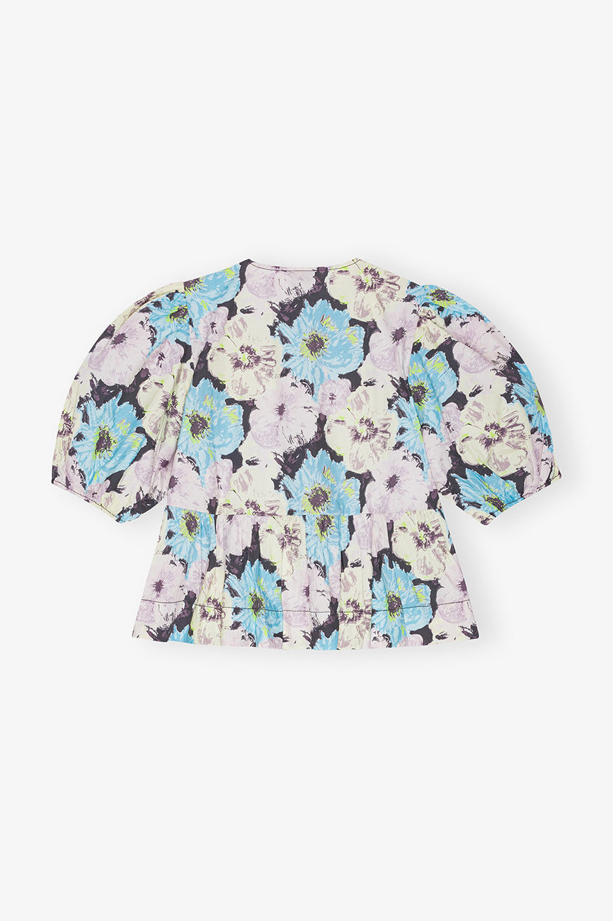 FLORAL PRINTED COTTON PEPLUM BLOUSE