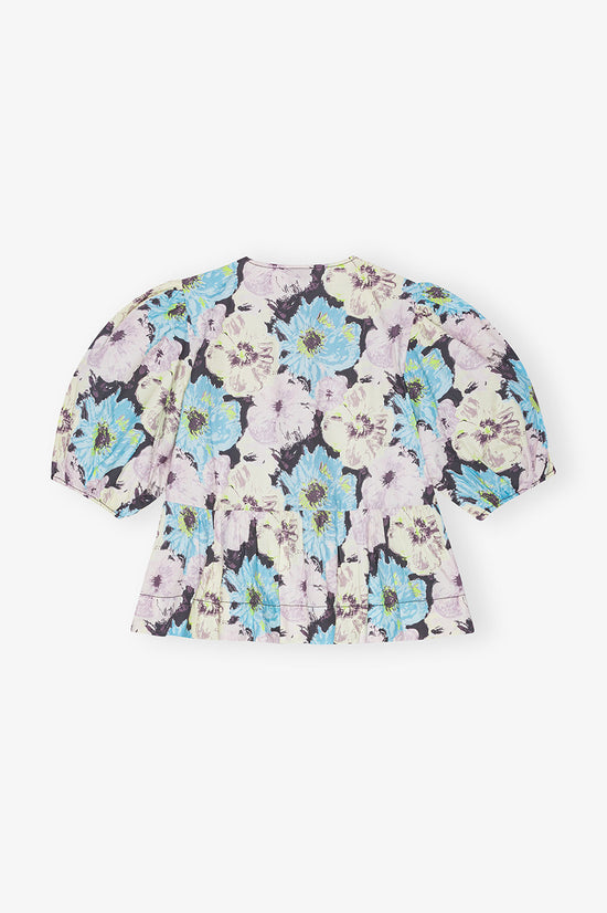 FLORAL PRINTED COTTON PEPLUM BLOUSE