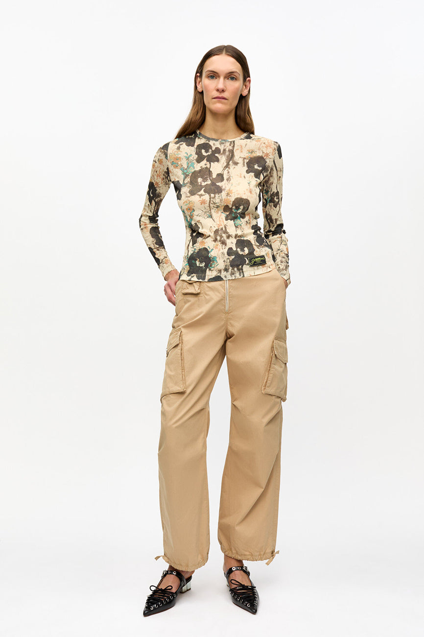 CAMEL WASHED COTTON TWILL PANTS