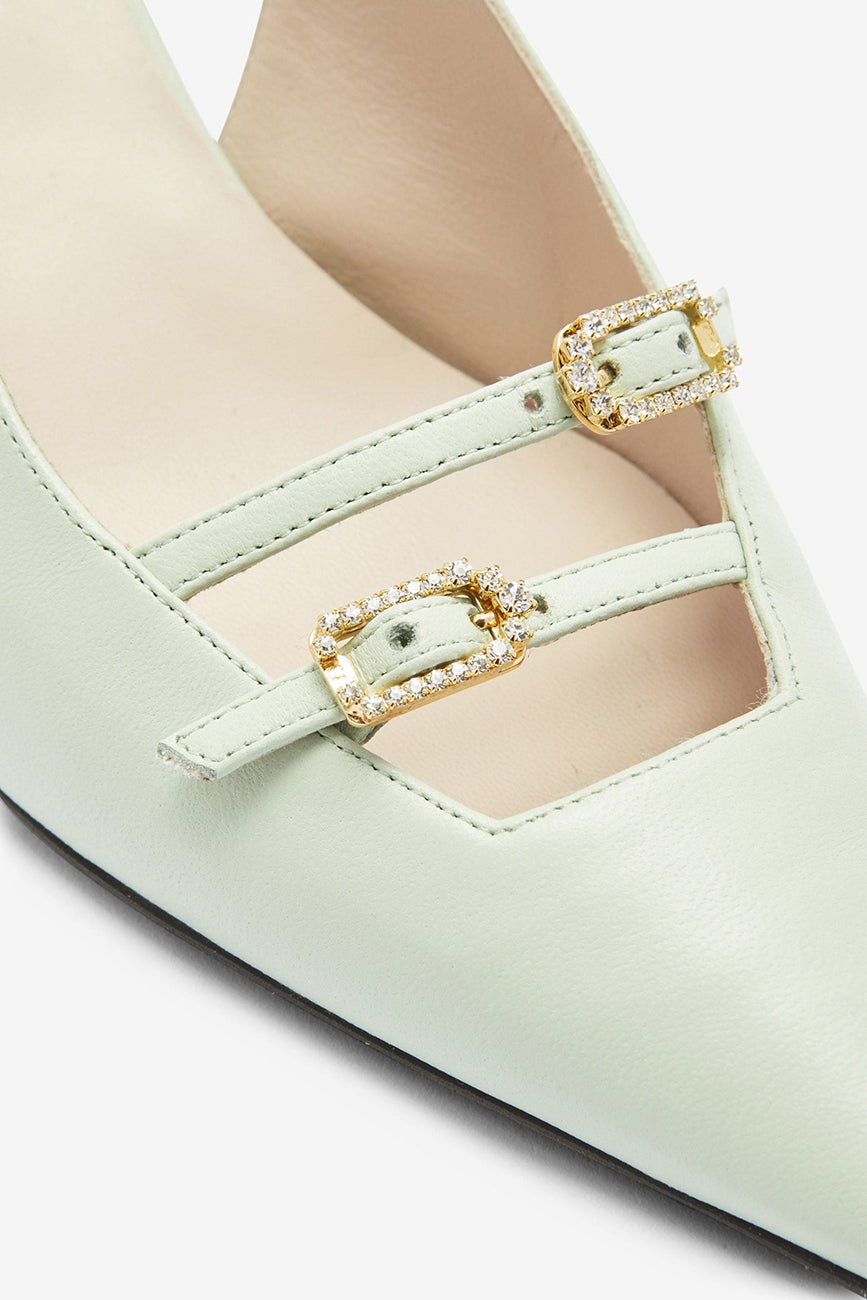 CRYSTAL-BUCKLE LEATHER PUMPS