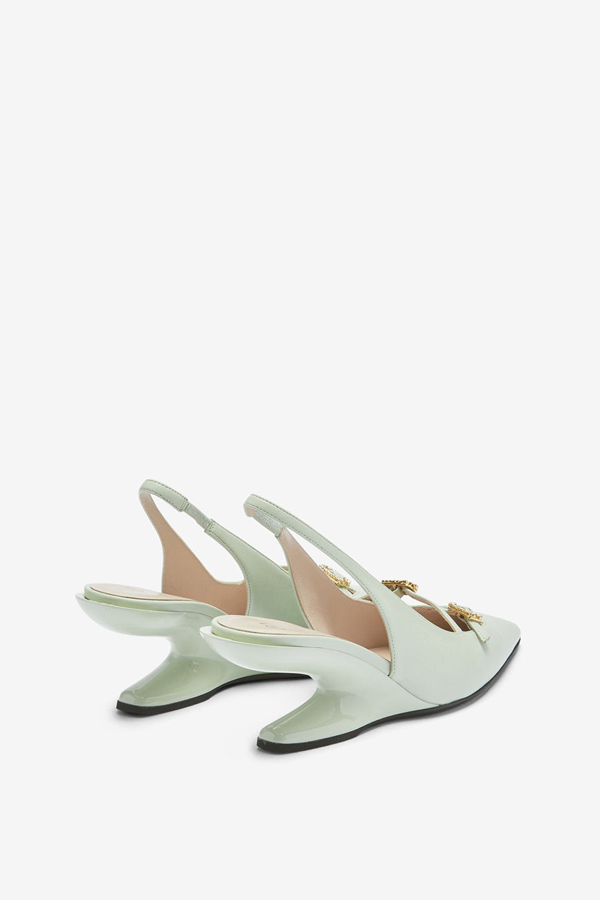CRYSTAL-BUCKLE LEATHER PUMPS