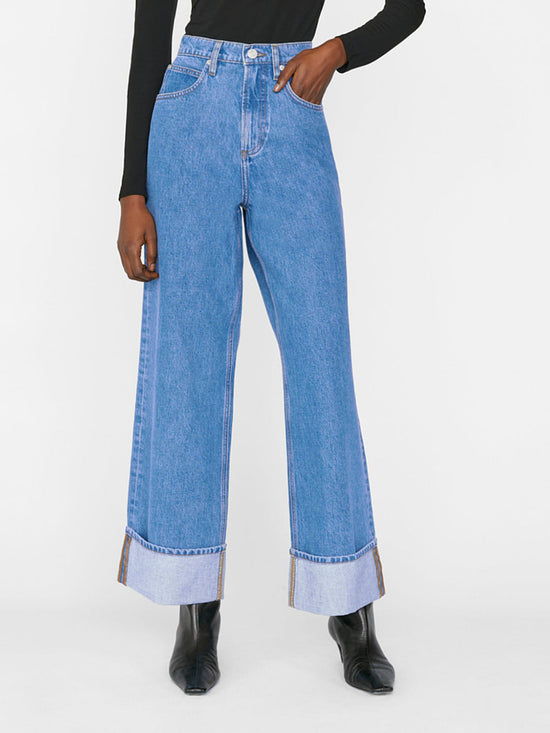 ROLLED HIGH RISE WIDE LEG JEANS