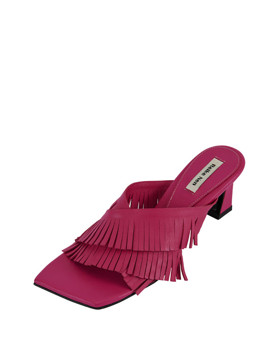 Red fringe store block heels
