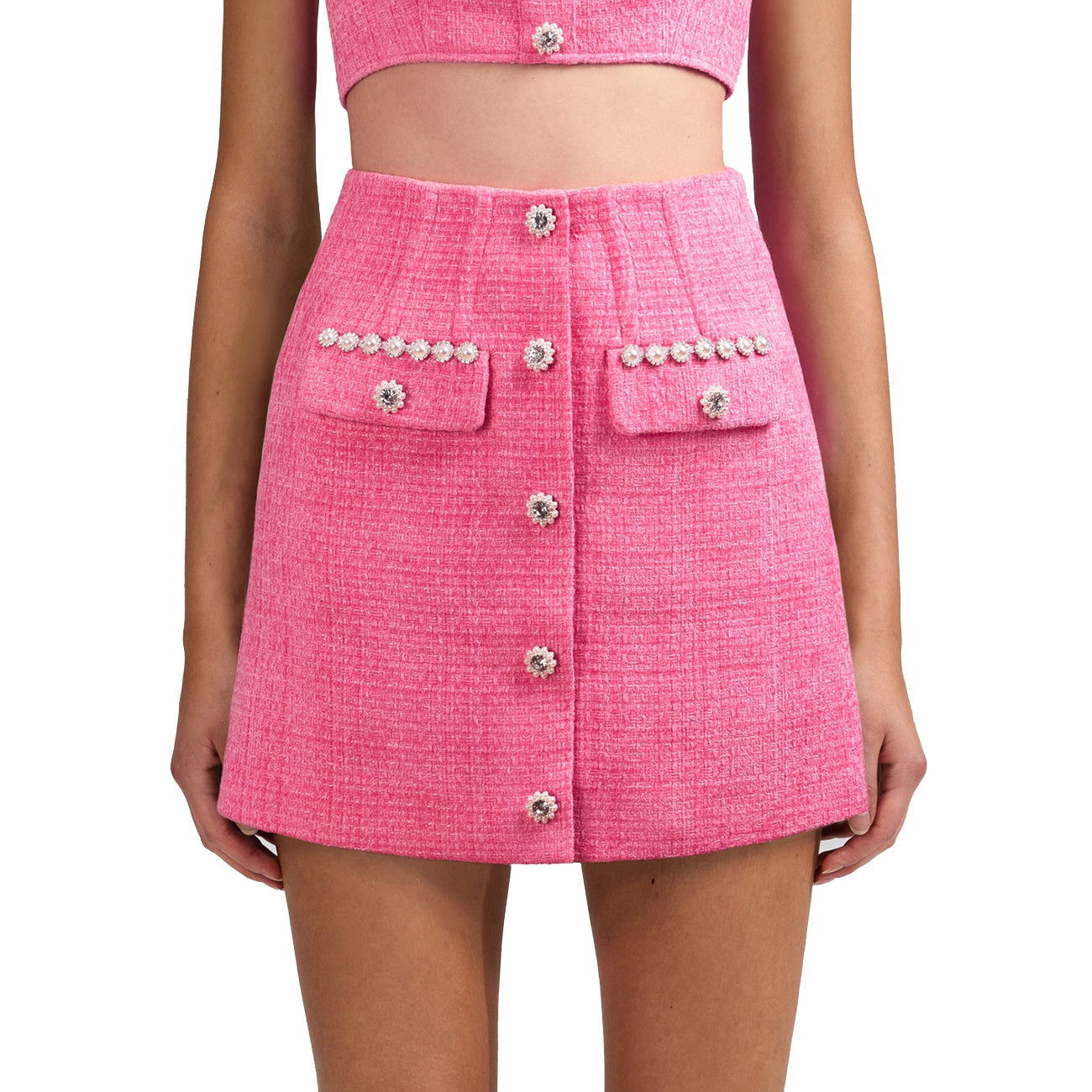 Pink boucle mini skirt store