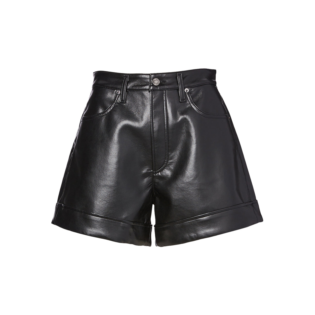 RECYCLED LEATHER ANGLED HEM SHORT