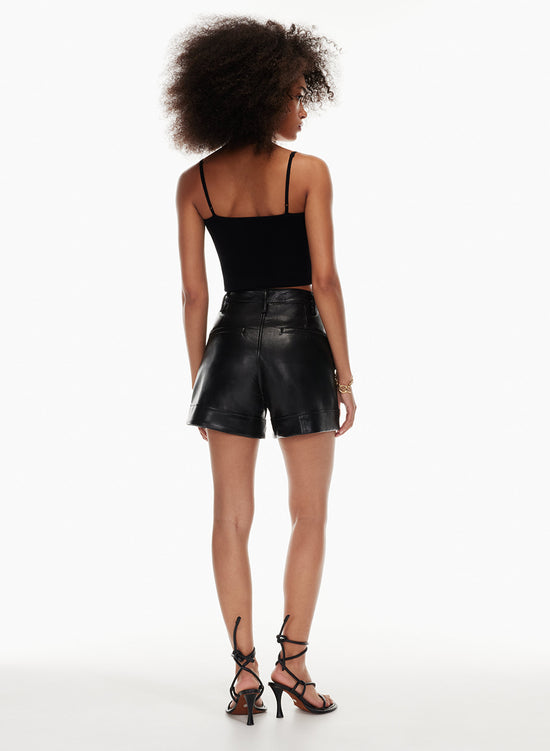 RECYCLED LEATHER ANGLED HEM SHORT